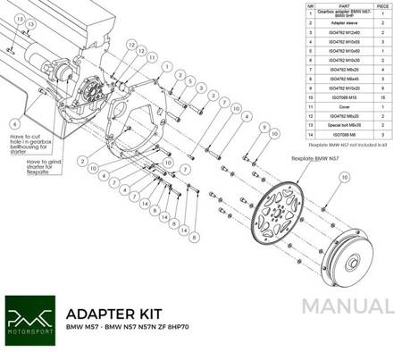 Adapterplatta växellåda BMW M57 3.0D - BMW ZF 8HP 8HP70 8HP50 / GS6-53DZ JGL