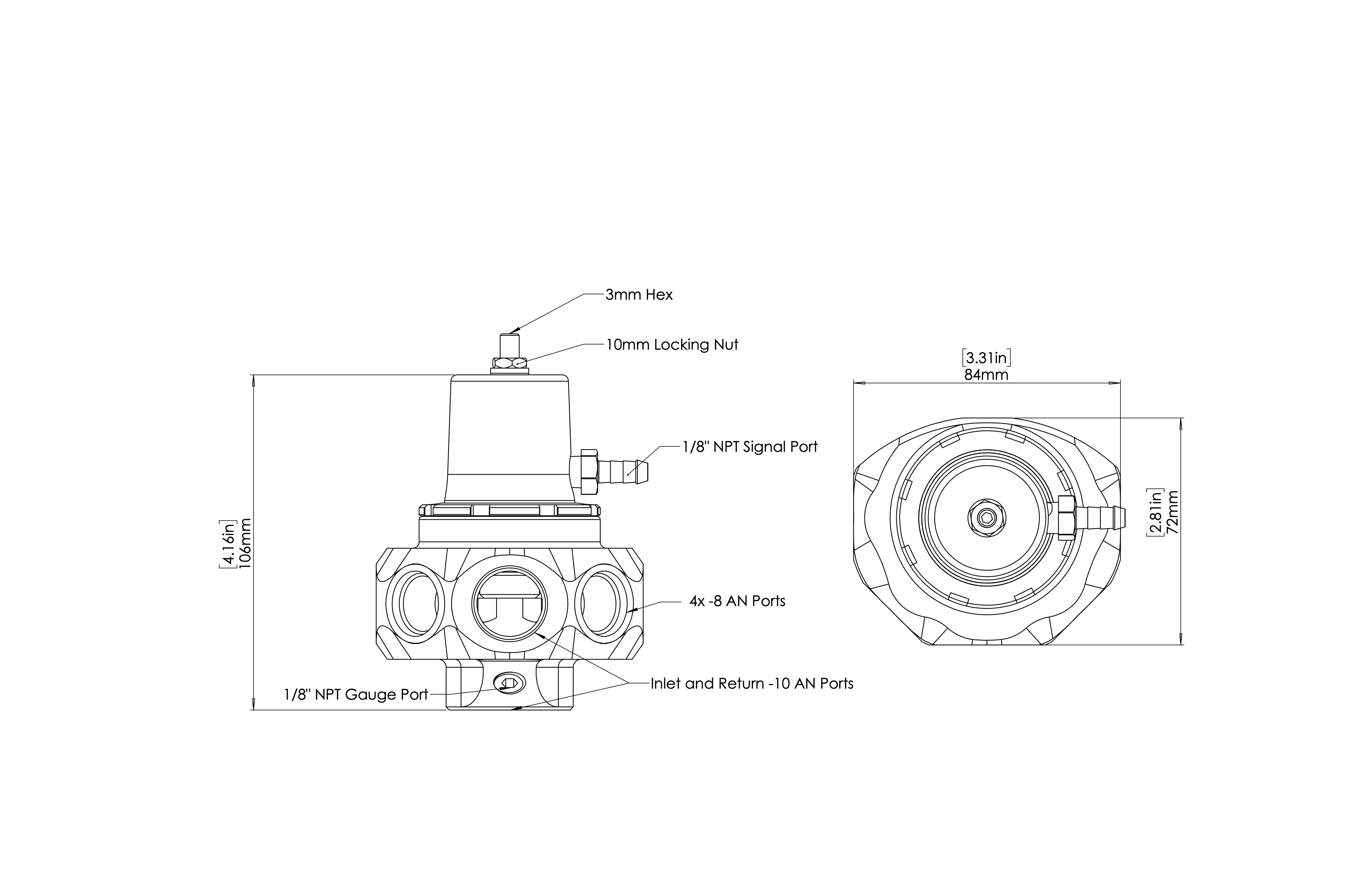 Turbosmart Bränsletrycksregulator AN10/AN8 Pro Svart