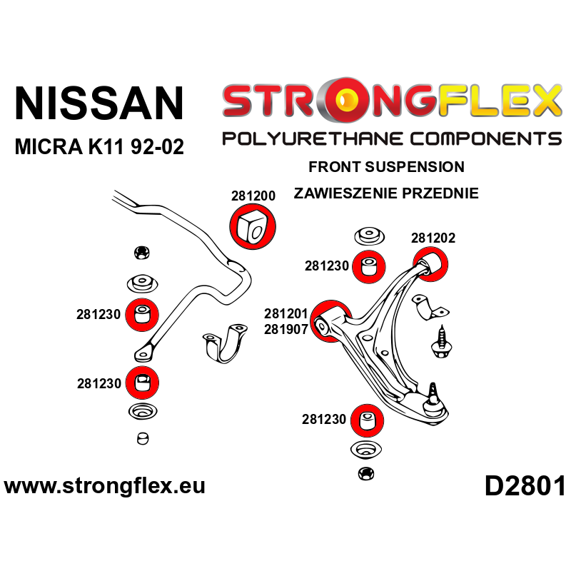 Strongflex krängningshämmarbussning fram Nissan Micra K11