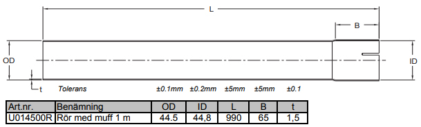 44,5mm rostfritt avgasrör