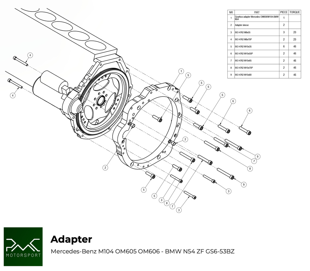 Adapterplatta växellåda Mercedes M104 / OM605 / OM606