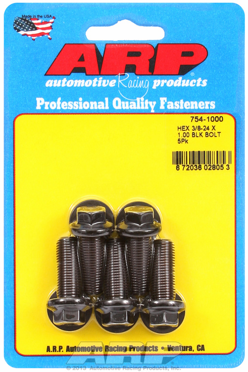 "3/8""-24 x 1.000 hex 7/16 wrenching black oxide bolts" 5pcs