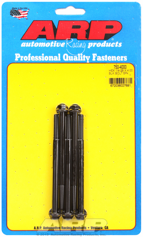 "1/4""-28 x 4.000 hex black oxide bolts" (5pcs)