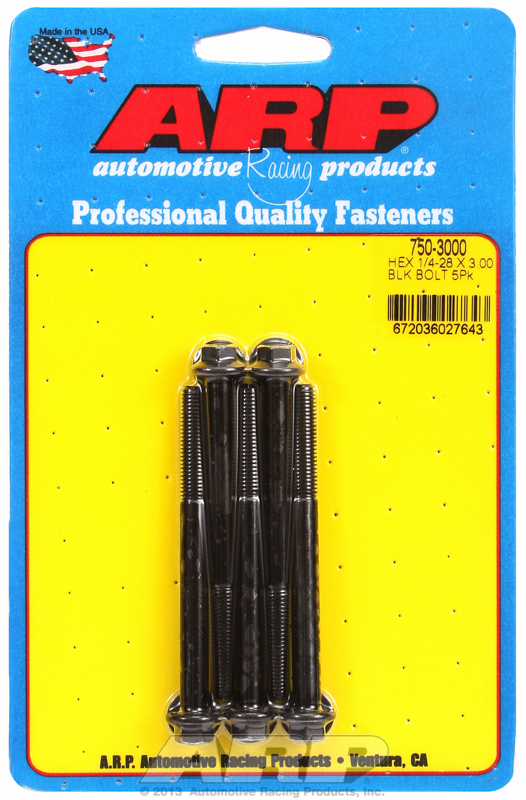 "1/4""-28 x 3.000 hex black oxide bolts" (5pcs)