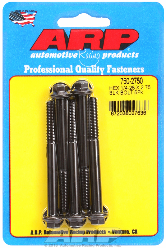 "1/4""-28 x 2.750 hex black oxide bolts" (5pcs)