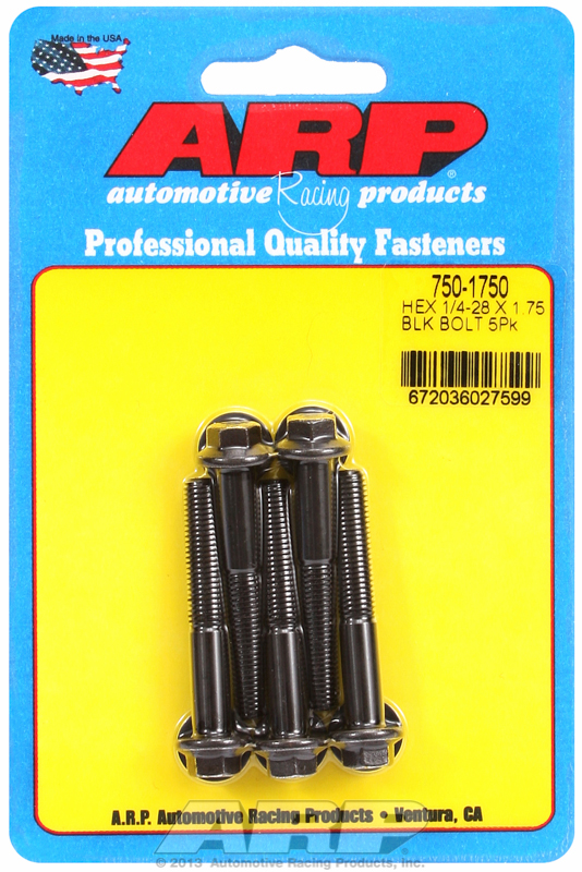 "1/4""-28 x 1.750 hex black oxide bolts" (5pcs)