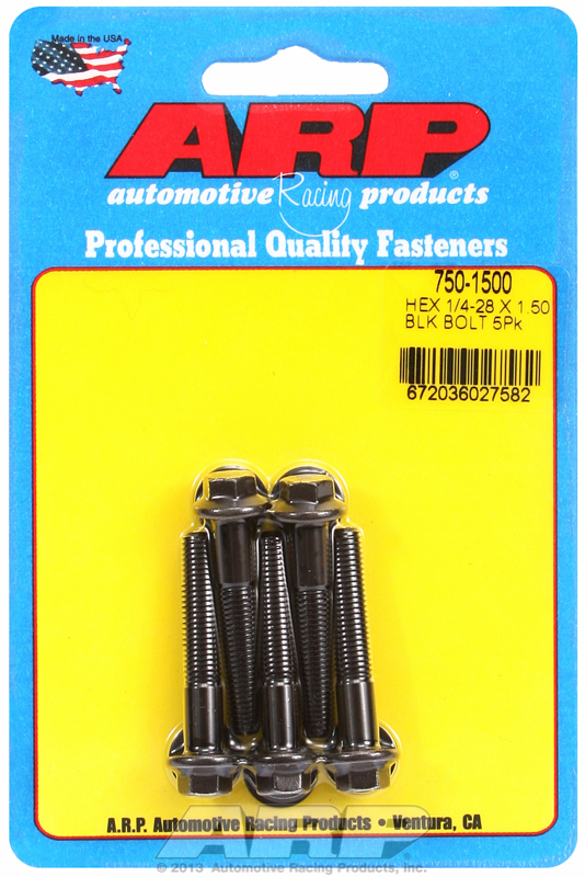 "1/4""-28 x 1.500 hex black oxide bolts" (5pcs)