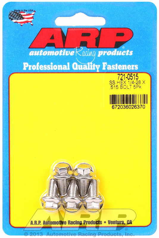 "1/4""-28 x .515 hex SS bolts" (5pcs)