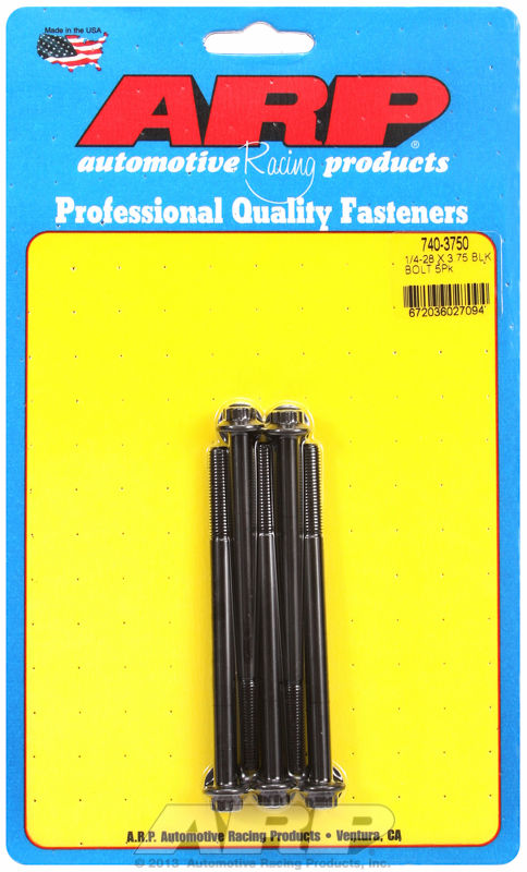 "1/4""-28 x 3.750 12pt black oxide bolts" (5pcs)