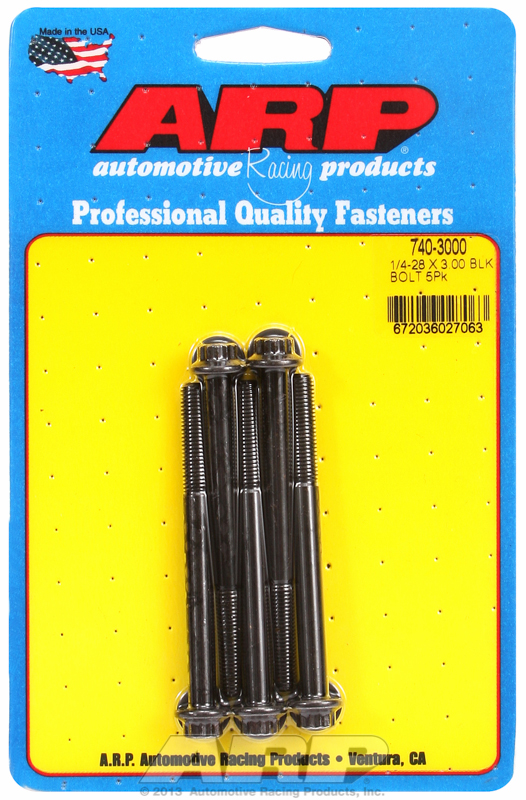 "1/4""-28 x 3.000 12pt black oxide bolts" (5pcs)