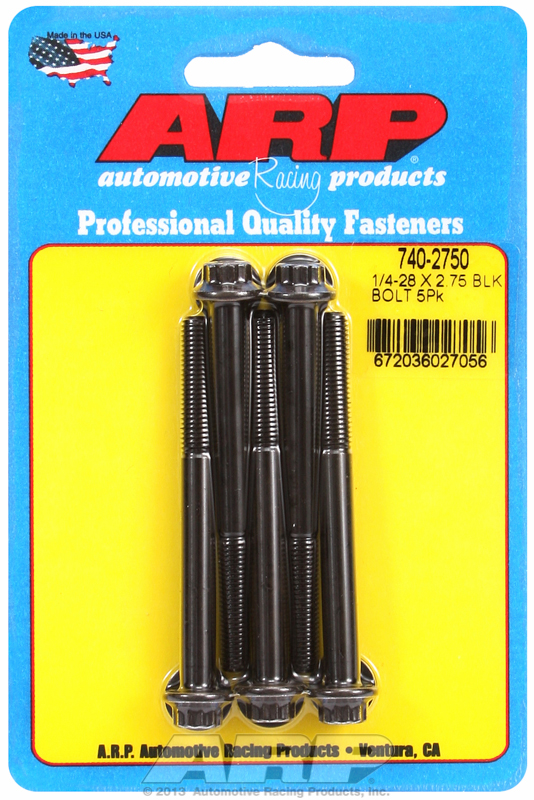 "1/4""-28 x 2.750 12pt black oxide bolts" (5pcs)