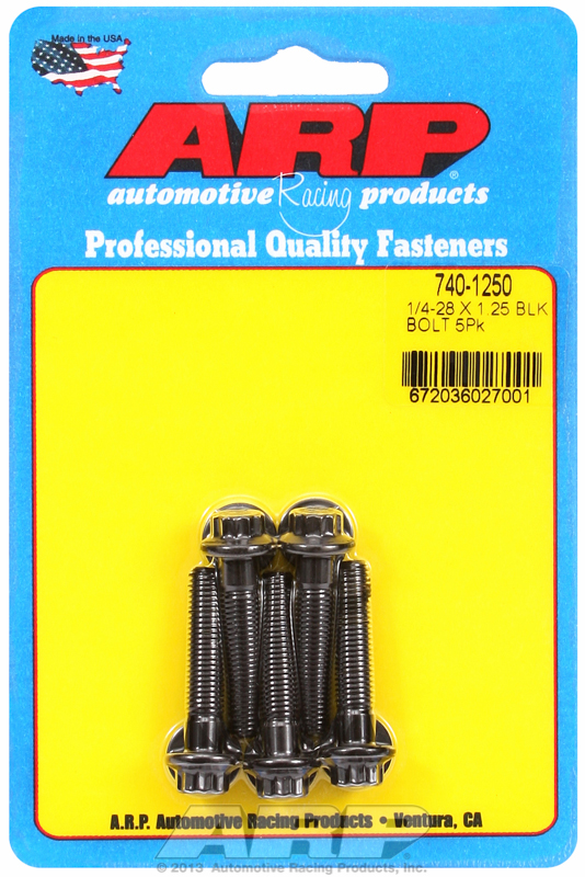 "1/4""-28 x 1.250 12pt black oxide bolts" (5pcs)