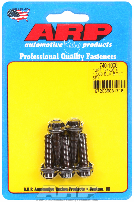 "1/4""-28 x 1.000 12pt black oxide bolts" (5pcs)