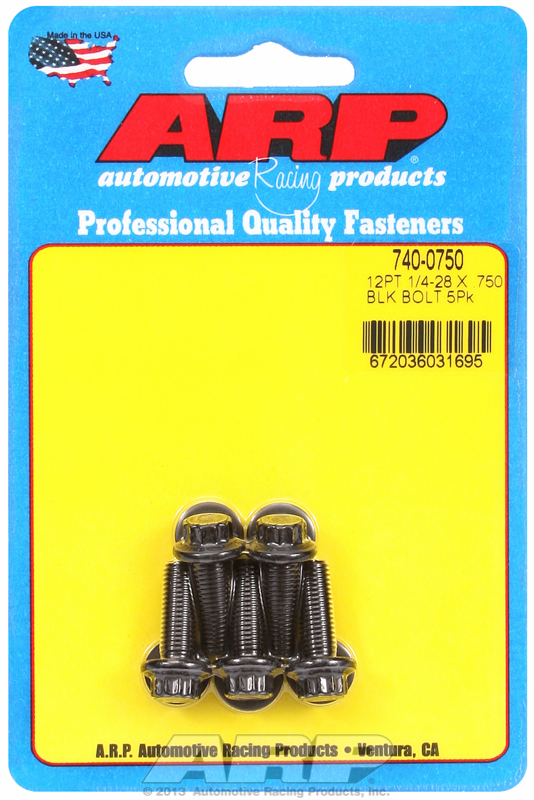 "1/4""-28 x .750 12pt black oxide bolts" (5pcs)