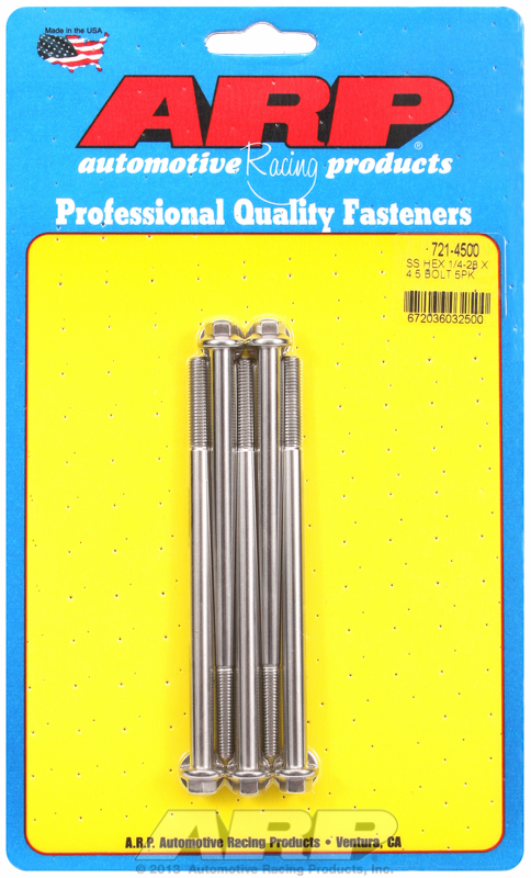 "1/4""-28 x 4.500 hex SS bolts" (5pcs)