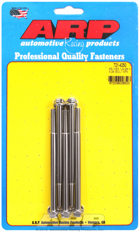 "1/4""-28 x 4.250 hex SS bolts" (5pcs)