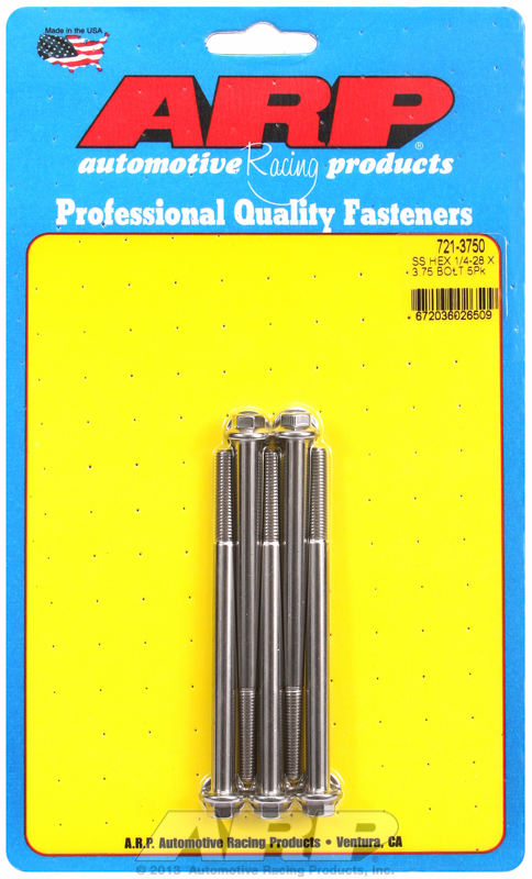 "1/4""-28 x 3.750 hex SS bolts" (5pcs)