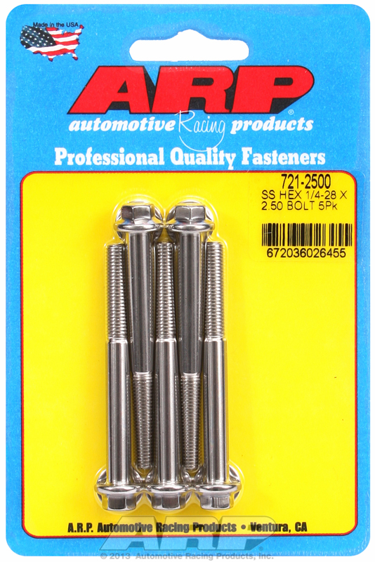 "1/4""-28 x 2.500 hex SS bolts" (5pcs)