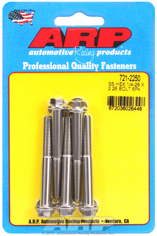 "1/4""-28 x 2.250 hex SS bolts" (5pcs)