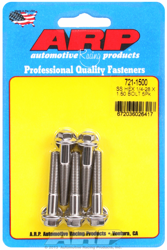 "1/4""-28 x 1.500 hex SS bolts" (5pcs)