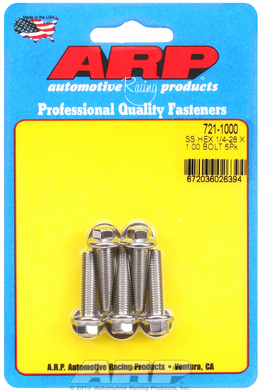 "1/4""-28 x 1.000 hex SS bolts" (5pcs)