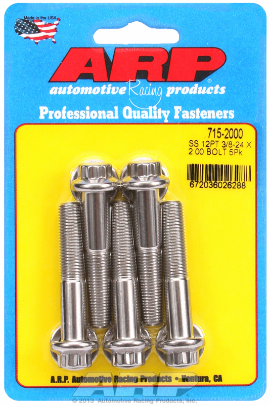 "3/8""-24 x 2.000 12pt 7/16 wrenching SS bolts" (5pcs)