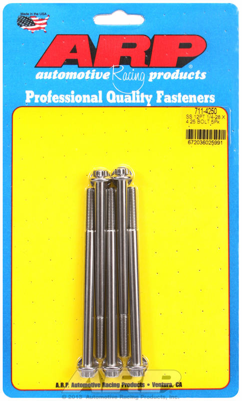 "1/4""-28 x 4.250 12pt SS bolts" (5pcs)
