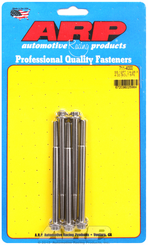 "1/4""-28 x 4.000 12pt SS bolts" (5pcs)