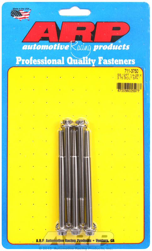 "1/4""-28 x 3.750 12pt SS bolts" (5pcs)