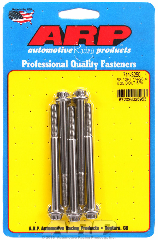 "1/4""-28 x 3.250 12pt SS bolts" (5pcs)