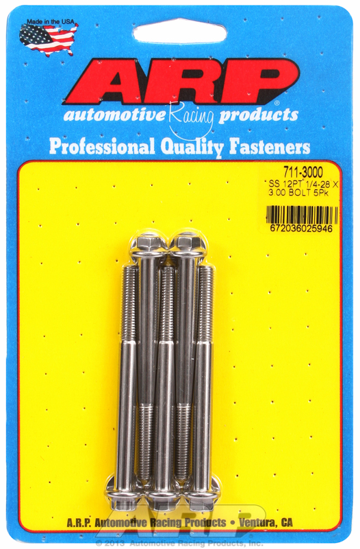 "1/4""-28 x 3.000 12pt SS bolts" (5pcs)