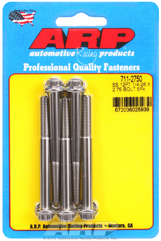 "1/4""-28 x 2.750 12pt SS bolts" (5pcs)