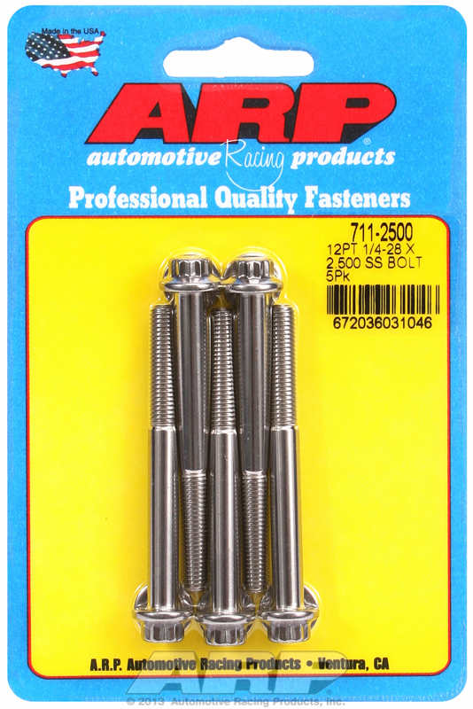 "1/4""-28 x 2.500 12pt SS bolts" (5pcs)
