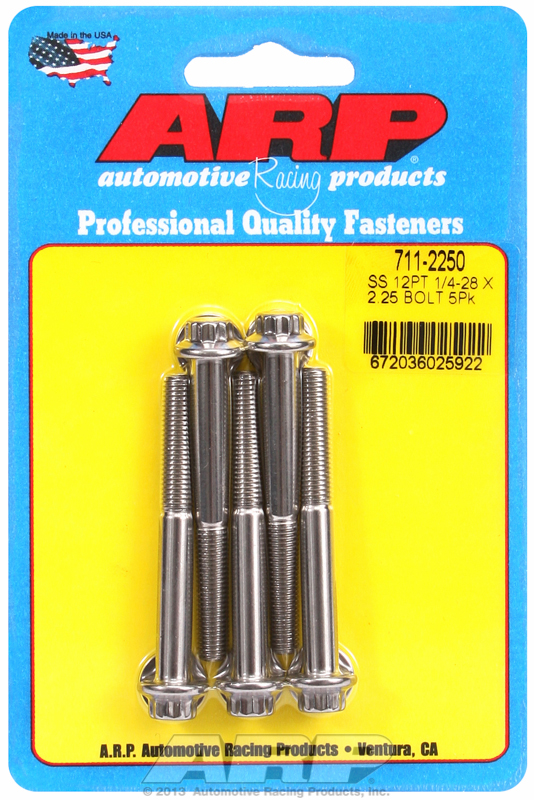 "1/4""-28 x 2.250 12pt SS bolts" (5pcs)