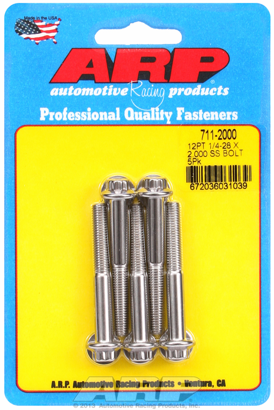 "1/4""-28 x 2.000 12pt SS bolts" (5pcs)