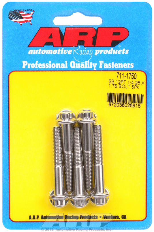 "1/4""-28 x 1.750 12pt SS bolts" (5pcs)