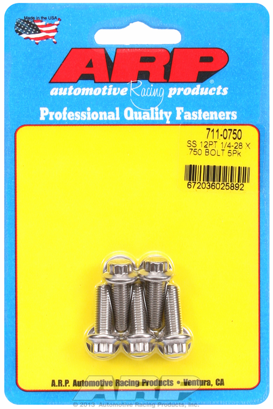 "1/4""-28 x .750 12pt SS bolts" (5pcs)