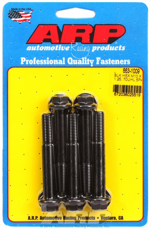 M10 x 1.25 x 70 hex black oxide bolts (5pcs)