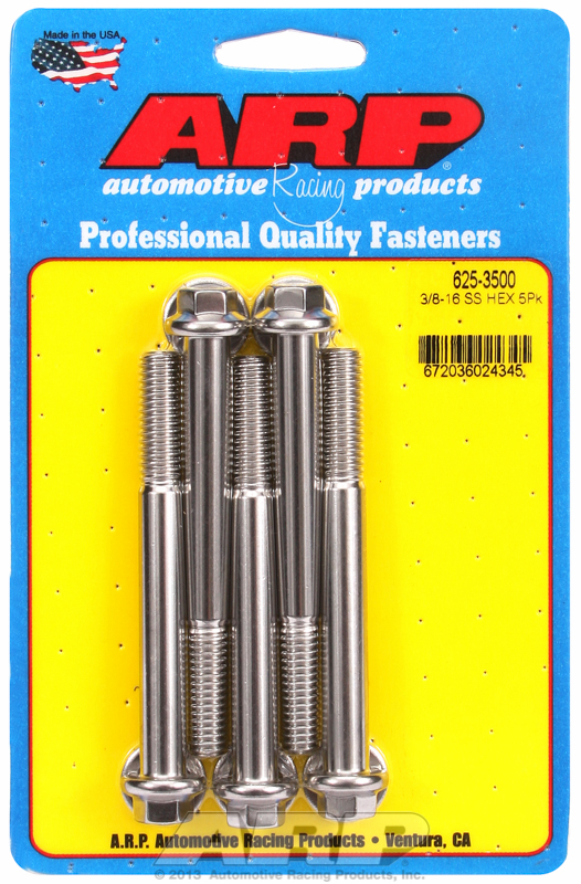 "3/8""-16 x 3.500 hex 7/16 wrenching SS bolts" (5pcs)