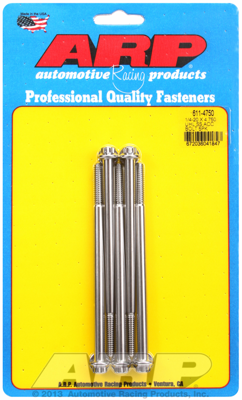 "1/4""-20 x 4.750 12pt SS bolts" (5pcs)