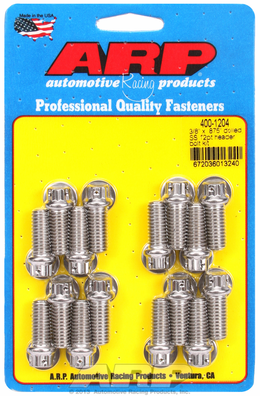 "3/8"" x .875 drilled SS 12pt header bolt kit"