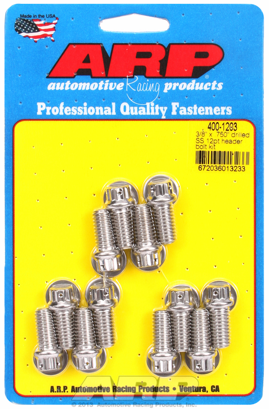 "3/8"" x .750 drilled SS 12pt header bolt kit"