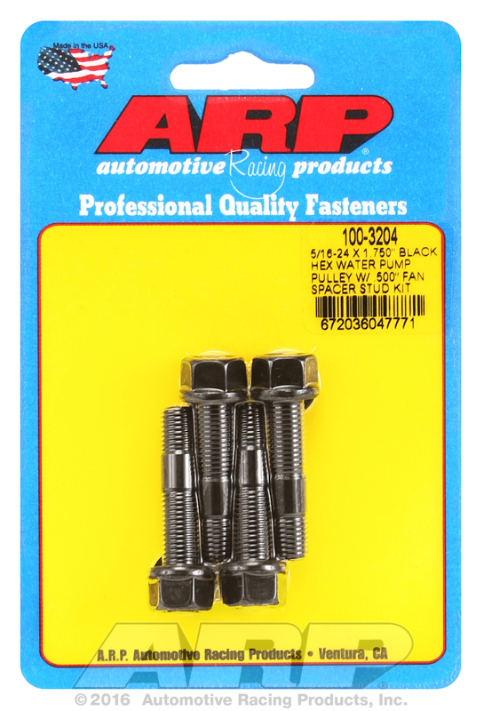 ARP 5/16-24x1.750 black hex WP pulley w/.500" fan spcr stud