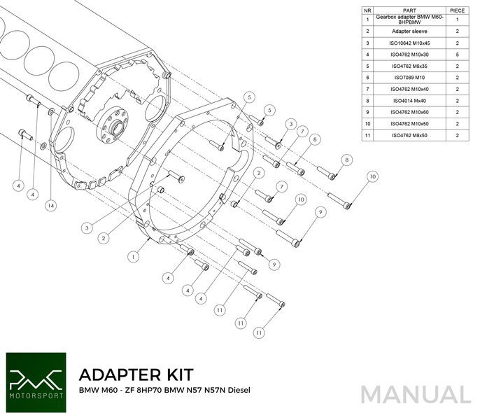 Adapter Kit BMW M60 - BMW N57N N57 ZF 8HP70