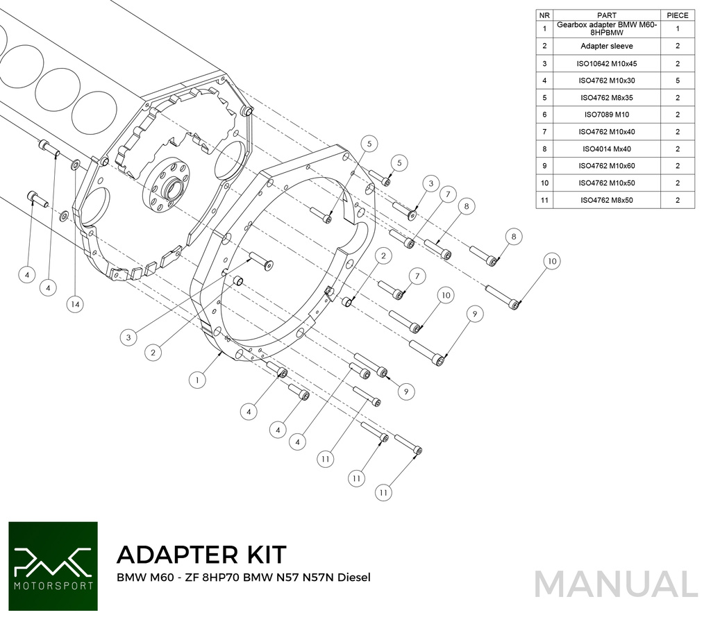 Adapter Kit BMW M60 - BMW N57N N57 ZF 8HP70