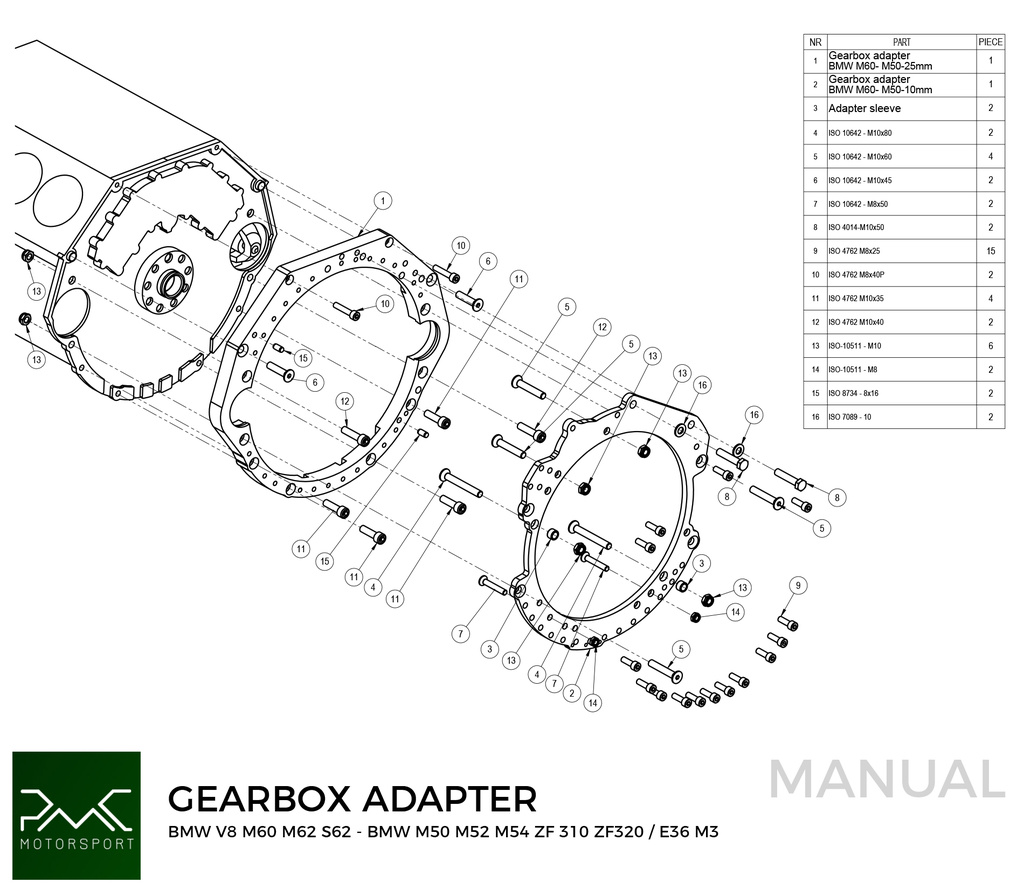 Adapterplatta växellåda BMW V8 M60 M62 S62