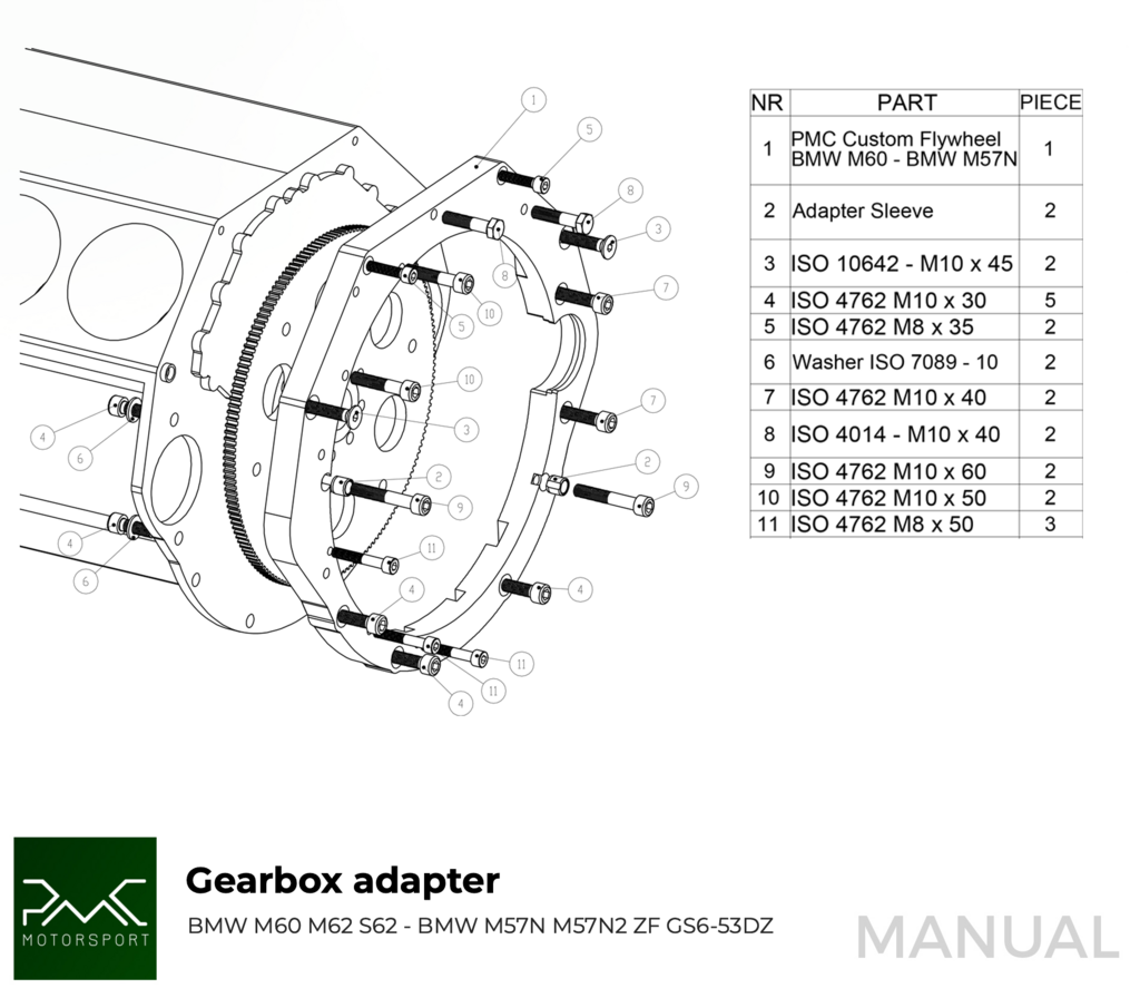 PMC Steg 1 BMW M62 - BMW M57N HGU HGK - 240mm / 9.45"