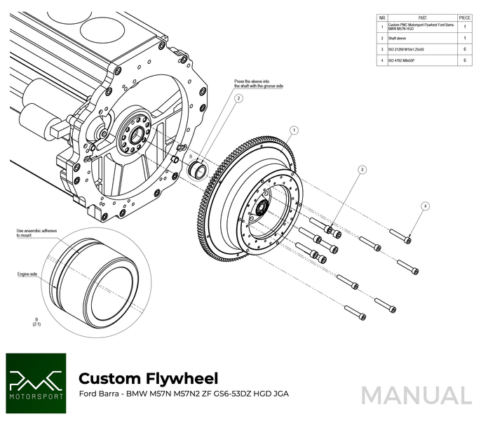 PMC RACE Steg 3 Ford Barra - BMW M57N HGD JGA HGA - 184mm / 7.25" (P)