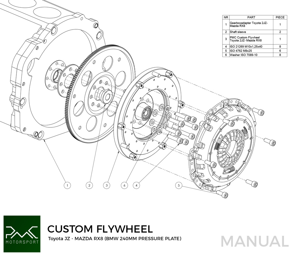 PMC Adapter Kit Toyota JZ - Mazda RX-8 - 240mm / 9.45"
