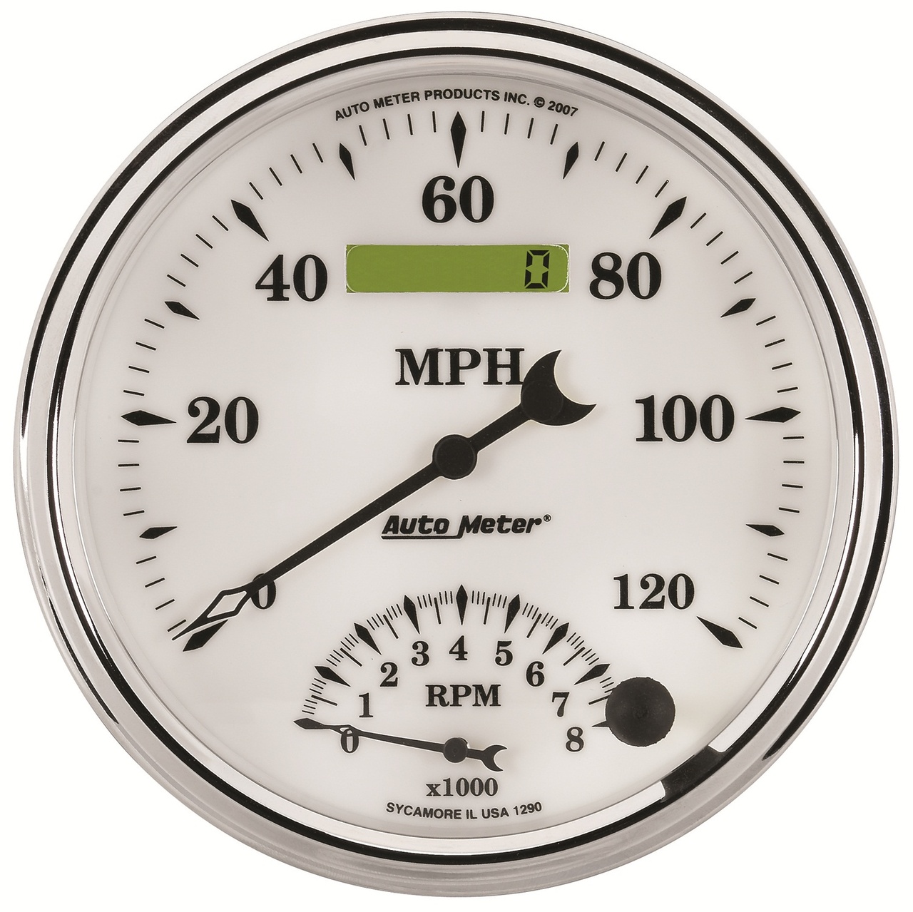 5" Varvmätare/Hastighetsmätare, COMBO, 8K RPM/120 MPH, OLD-TYME WHITE II